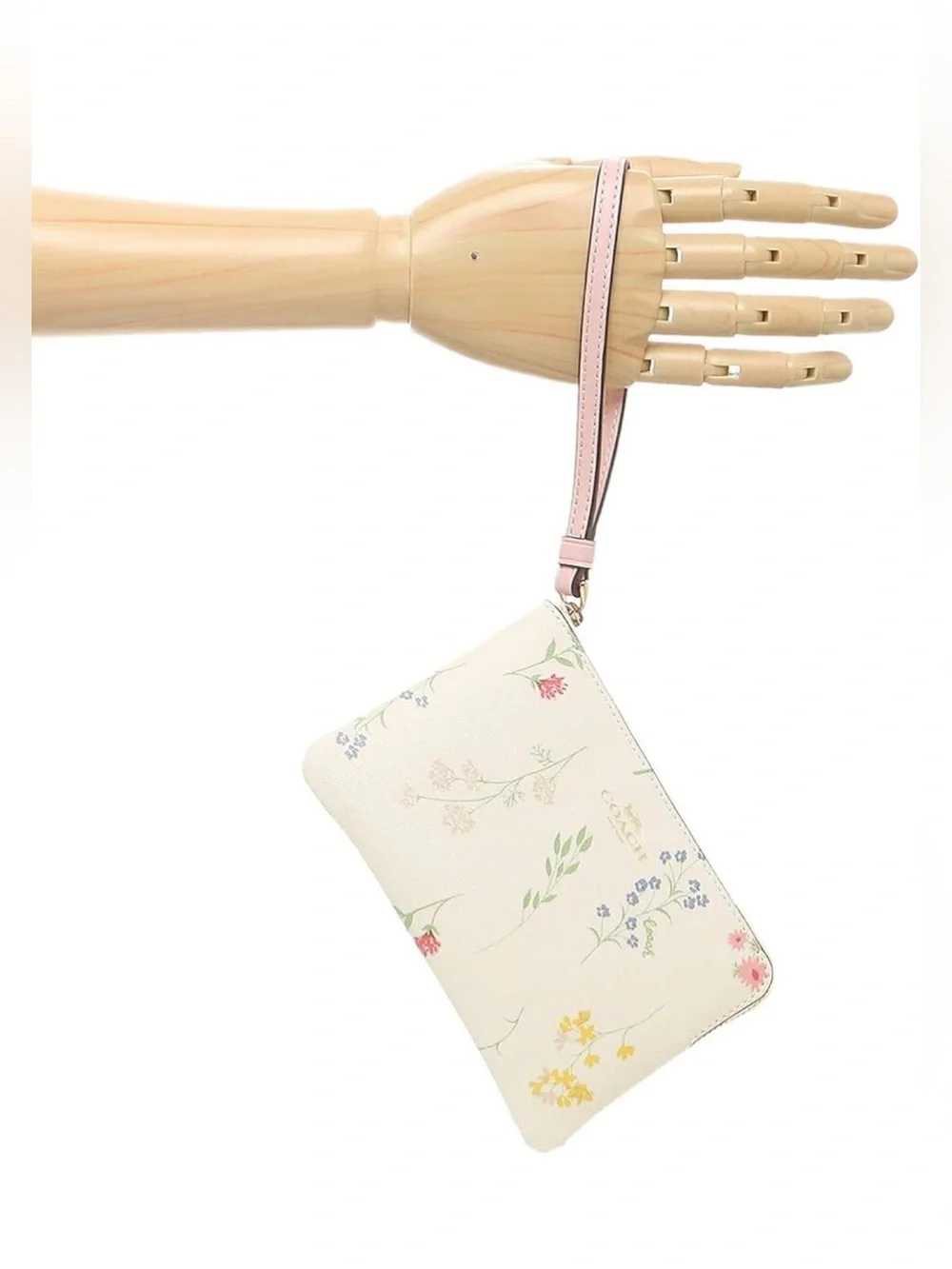 COACH Cream Floral Wristlet with Removable Strap
